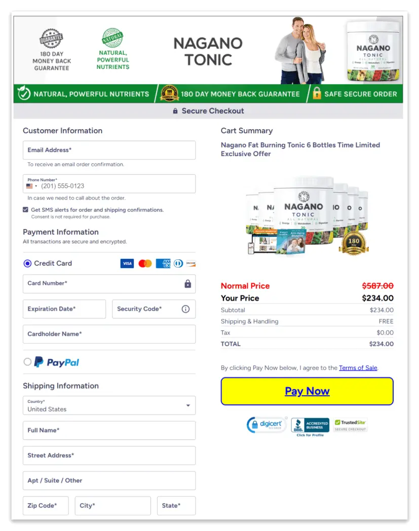 Nagano Tonic Secure Checkout Page